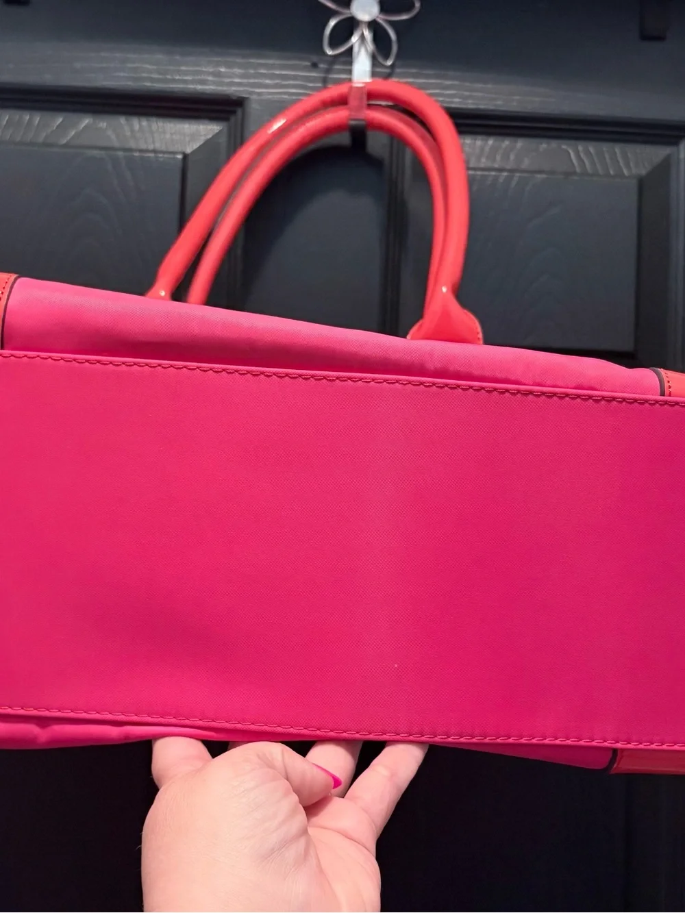 Tory Burch Pink Ella Tote Bag with Orangish color accents and Logo Medallion 🩷🧡
